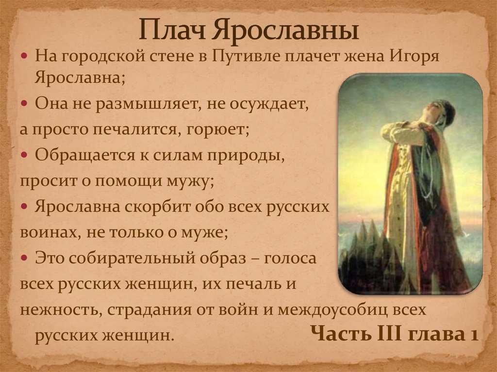 Анализ «плача ярославны» в «слово о полку игореве»: к кому обращается, что выражает, смысл отрывка