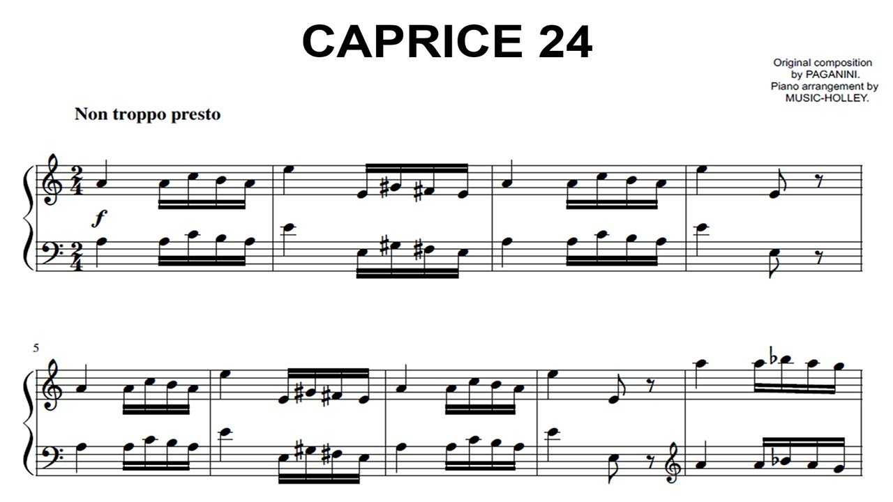 Ноты темы паганини. Паганини Каприс 24. Caprice 24 Паганини Ноты фортепиано. Каприс 24 ля минор Никколо Паганини. 24 Каприччио Паганини.