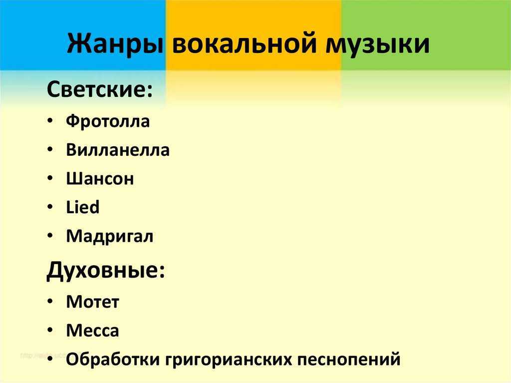 Жанры вокальной музыки: список с описанием