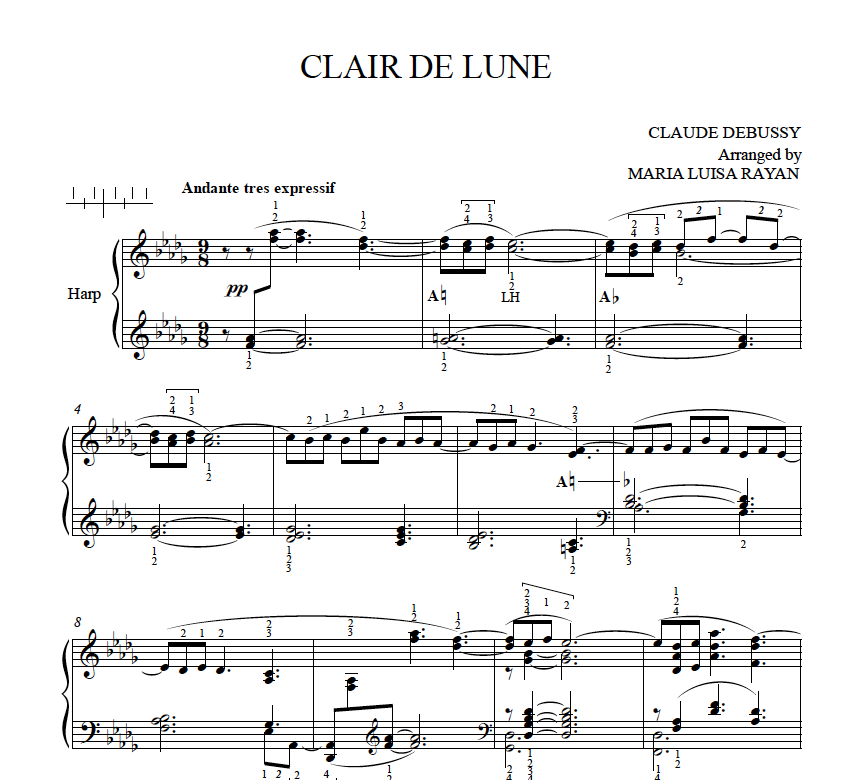 Debussy lune. Дебюсси Клер де Мун. Debussy Clair de Lune Ноты. Лунный свет Ноты.